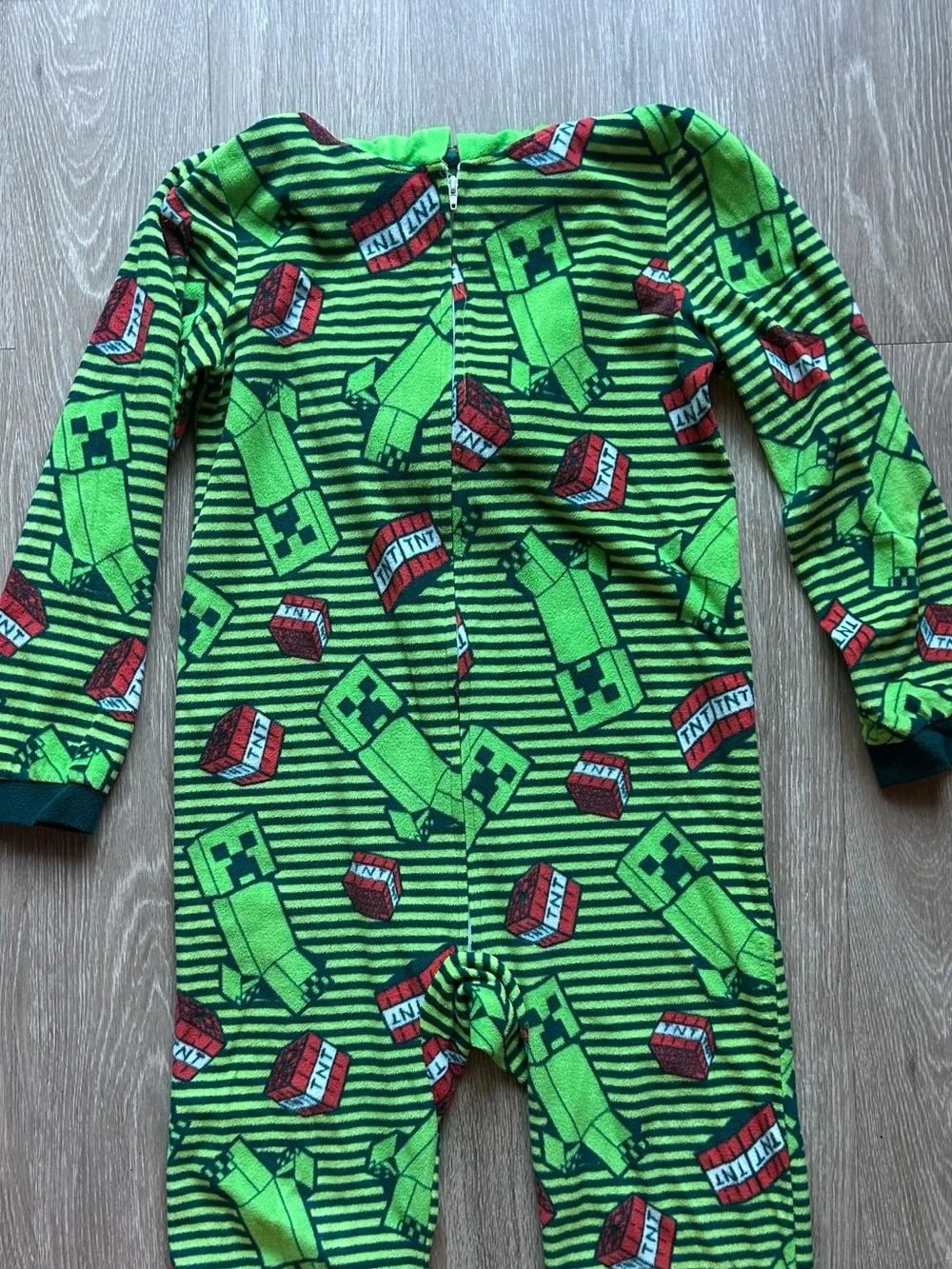 Minecraft Boys Hooded Onesie Pajamas Creeper TNT Size L 12/14